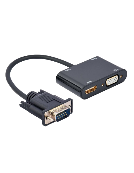 Переходник Cablexpert A-VGA-HDMI-02, VGA D-Sub (M) - HDMI (F) + VGA, 0.15 м, Чёрный