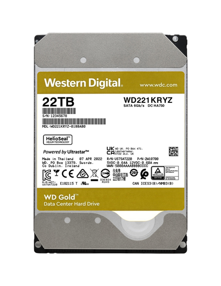 Жесткий диск Western Digital WD Gold, 3.5", 22 TB <WD221KRYZ>