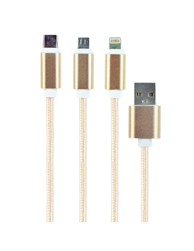 Кабель для зарядки и синхронизации Cablexpert CC-USB2-AM31-1M-G, USB Type-A/Micro USB, Type-C, Lighting, 1м, Золотистый