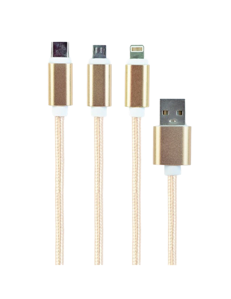 Cablu încărcare și sincronizare Cablexpert CC-USB2-AM31-1M-G, USB Type-A/Micro USB, Type-C, Lighting, 1m, Auriu