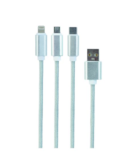 Кабель для зарядки и синхронизации Cablexpert CC-USB2-AM31-1M-G, USB Type-A/Micro USB, Type-C, Lighting, 1м, Белый