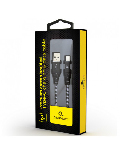 Кабель для зарядки и синхронизации Cablexpert CC-USB2B-AMCM-2M-BW, USB Type-A/USB Type-C, 2м, Чёрный