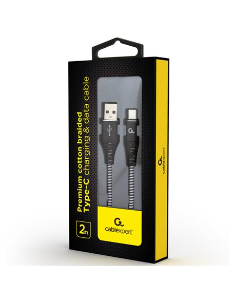 Кабель для зарядки и синхронизации Cablexpert CC-USB2B-AMCM-2M-BW, USB Type-A/USB Type-C, 2м, Чёрный