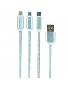 Кабель для зарядки и синхронизации Cablexpert CC-USB2-AM31-1M-S, USB Type-A/Micro USB, Type-C, Lighting, 1м, Серебристый