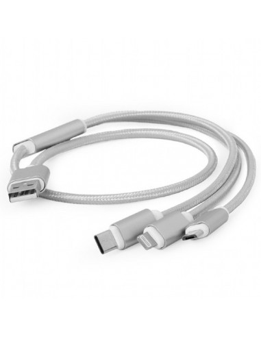 Cablu încărcare și sincronizare Cablexpert CC-USB2-AM31-1M-S, USB Type-A/Micro USB, Type-C, Lighting, 1m, Argintiu