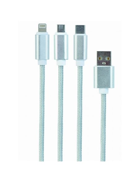 Кабель для зарядки и синхронизации Cablexpert CC-USB2-AM31-1M-S, USB Type-A/Micro USB, Type-C, Lighting, 1м, Серебристый
