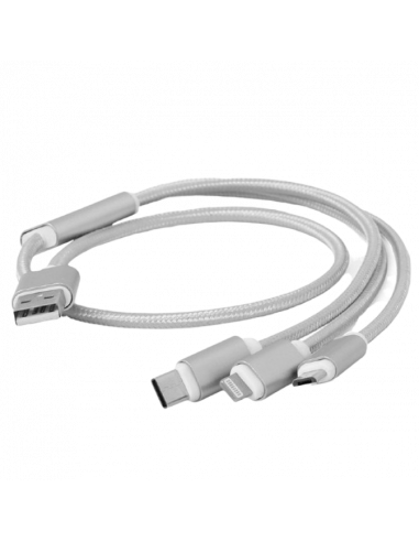 Кабель для зарядки и синхронизации Cablexpert CC-USB2-AM31-1M-S, USB Type-A/Micro USB, Type-C, Lighting, 1м, Серебристый