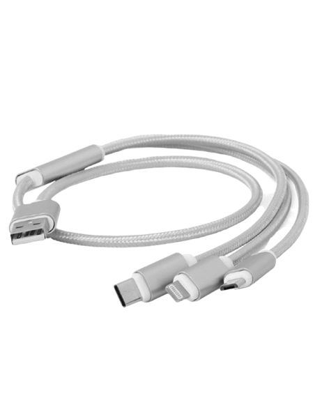 Кабель для зарядки и синхронизации Cablexpert CC-USB2-AM31-1M-S, USB Type-A/Micro USB, Type-C, Lighting, 1м, Серебристый