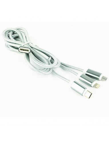 Кабель для зарядки и синхронизации Cablexpert CC-USB2-AM31-1M-S, USB Type-A/Micro USB, Type-C, Lighting, 1м, Серебристый