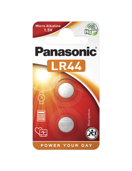 Дисковые батарейки Panasonic LR-44EL, LR44, 2шт.