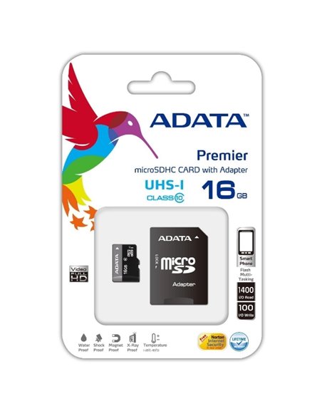 Карта памяти ADATA microSDHC Class 10, 16Гб (AUSDH16GUICL10-RA1)