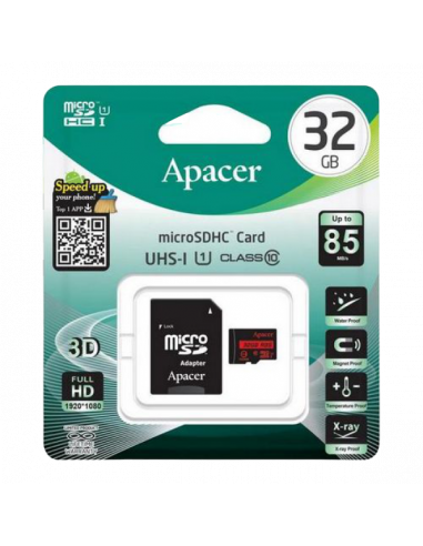 Карта памяти Apacer microSDHC UHS-I U1 Class 10, 32Гб (AP32GMCSH10U5-R)