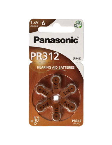 Дисковые батарейки Panasonic PR-312, PR312 (PR41), 170мА·ч, 6шт.