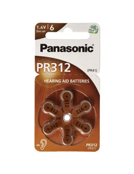 Дисковые батарейки Panasonic PR-312, PR312 (PR41), 170мА·ч, 6шт.