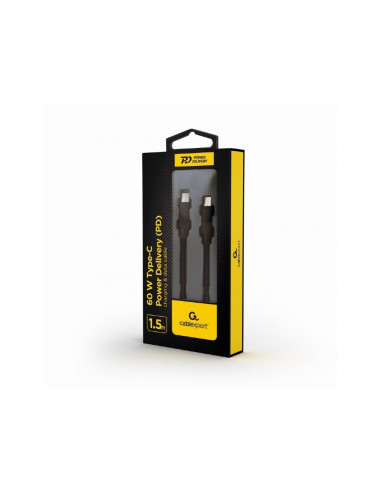 Кабель для зарядки и синхронизации Cablexpert CC-USB2-CMCM60-1.5M, USB Type-C/USB Type-C, 1,5м, Чёрный