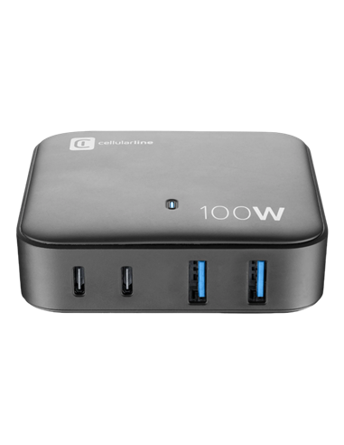 Încărcător Cellularline Wall Charger GAN, 4 Ports, 100W, 100W, Negru