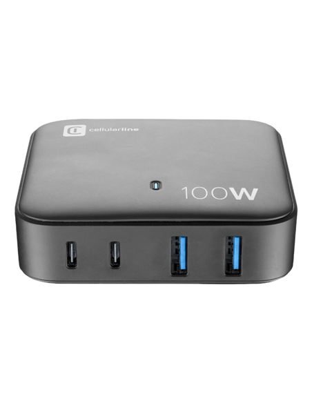 Încărcător Cellularline Wall Charger GAN, 4 Ports, 100W, 100W, Negru