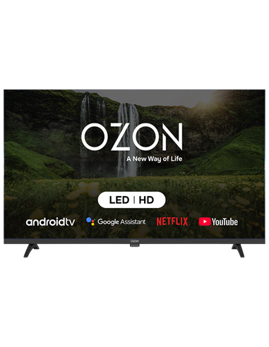 32" LED SMART Телевизор OZON H32S6000R, 1366x768 HD, Android TV, Чёрный