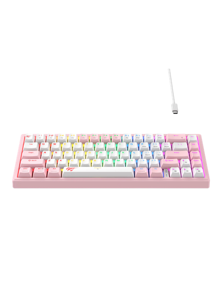 Tastatură Havit KB874L, Cu fir, Roz | Alb
