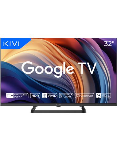 32" LED SMART Телевизор KIVI 32H710QB +PULT!, 1366x768 HD, Google TV, Чёрный