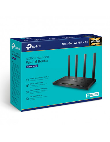 Wi-Fi роутер TP-LINK Archer AX12 / AC1500 Dual Band / Wi-Fi6 / Gigabit / 1WAN+3LAN / 4 fixed antennas