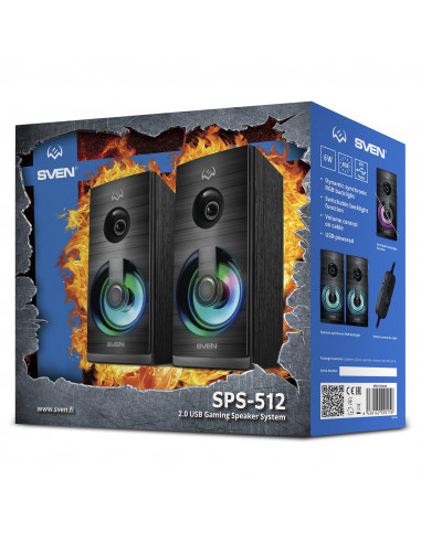Колонки 2.0 SVEN SPS-512 / 6W RMS / USB power / Dynamic synchronic RGB backlight / Black