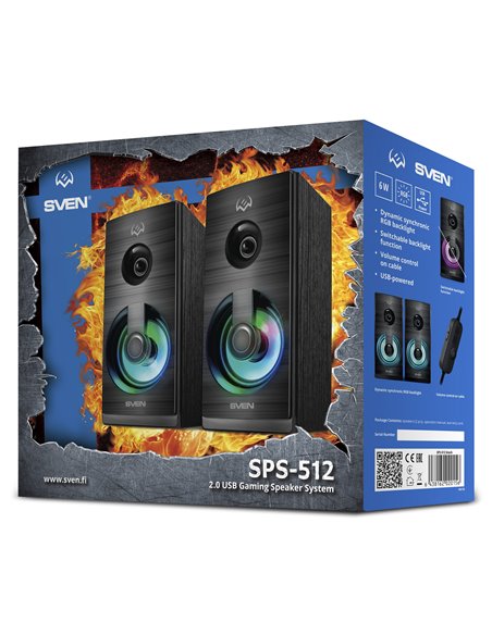 Boxe 2.0 SVEN SPS-512 / 6W RMS / USB power / Dynamic synchronic RGB backlight / Black