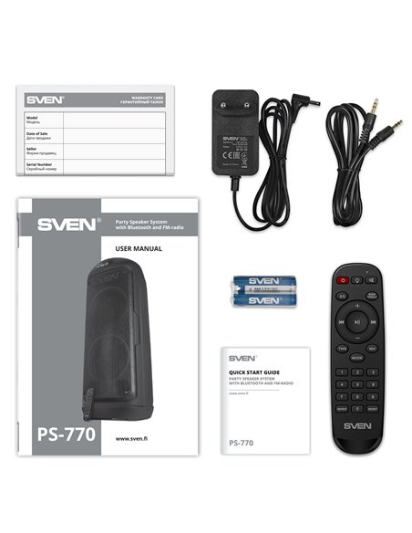 Портативная Колонка SVEN PS-770 Black / 100W / Bluetooth / FM tuner / USB / microSD