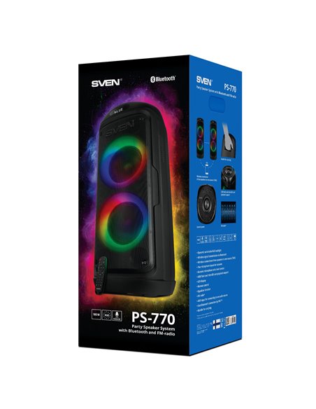 Boxa portabila SVEN PS-770 Black / 100W / Bluetooth / FM tuner / USB / microSD Boxa portabila SVEN PS-770 Black / 100W / Bluetooth / FM tuner / USB / microSD