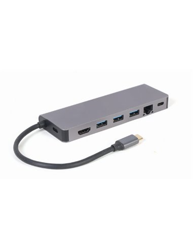 Adaptor Multiport Gembird A-CM-COMBO5-05/ USB-C/ 3xUSB-A/ 1xUSB-C (PD 100W)/ HDMI/ RJ45/ SD