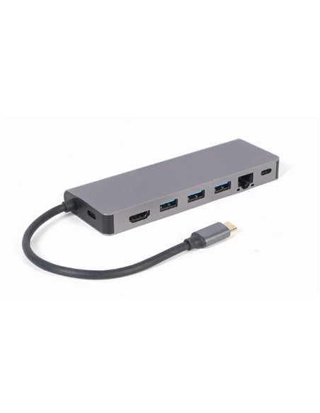 Многопортовый Адаптер Gembird A-CM-COMBO5-05/ USB-C/ 3xUSB-A/ 1xUSB-C (PD 100W)/ HDMI/ RJ45/ SD