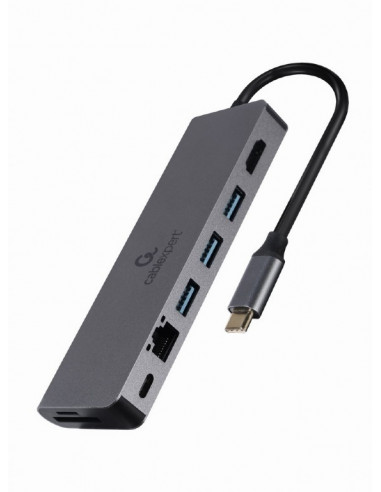 Adaptor Multiport Gembird A-CM-COMBO5-05/ USB-C/ 3xUSB-A/ 1xUSB-C (PD 100W)/ HDMI/ RJ45/ SD