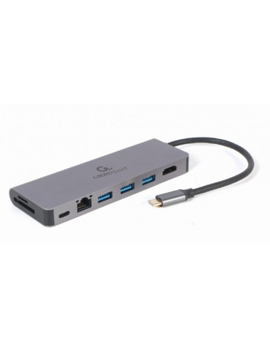 Adaptor Multiport Gembird A-CM-COMBO5-05/ USB-C/ 3xUSB-A/ 1xUSB-C (PD 100W)/ HDMI/ RJ45/ SD