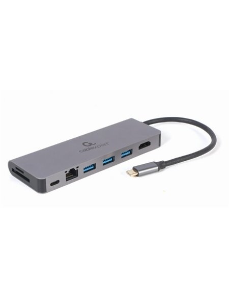 Adaptor Multiport Gembird A-CM-COMBO5-05/ USB-C/ 3xUSB-A/ 1xUSB-C (PD 100W)/ HDMI/ RJ45/ SD