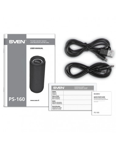 Колонка Портативная SVEN PS-160, Black / 12W / Bluetooth / FM / USB / microSD / 1200mA*h