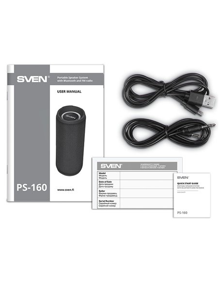 Колонка Портативная SVEN PS-160, Black / 12W / Bluetooth / FM / USB / microSD / 1200mA*h