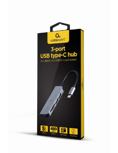 USB Hub Gembird UHB-CM-CRU3P1U2P2-01, USB Type-C 3-port USB hub (USB3.1 + USB 2.0)
