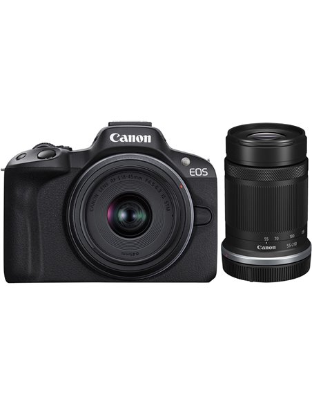 Aparate foto mirrorless CANON EOS R50 + RF-S 18-45 f/4.5-6.3 IS STM + RF-S 55-210 f/5.0-7.1 IS STM Black (5811C034)