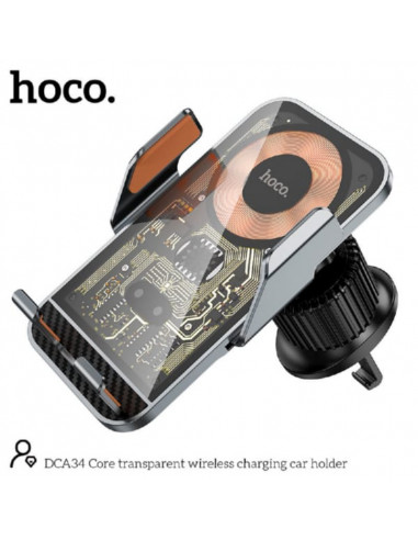 Suport auto HOCO DCA34, Core transparent wireless charging car holder, Output: up to 15W, USB-C, Material: Magnesium aluminum...