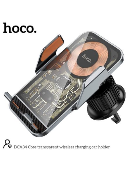 Автомобильный держательHOCO DCA34, Core transparent wireless charging car holder, Output: up to 15W, USB-C, Material: Magnesi...