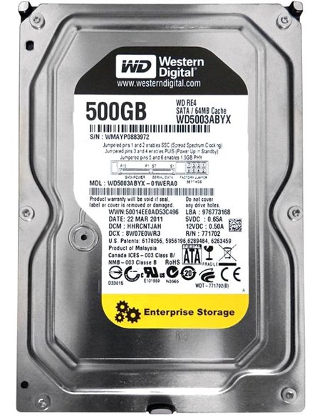 3.5” HDD Western Digital WD5003ABYX Enterprise Storage RE4/ 500GB/ 7200rpm/ 64MB/ SATAII