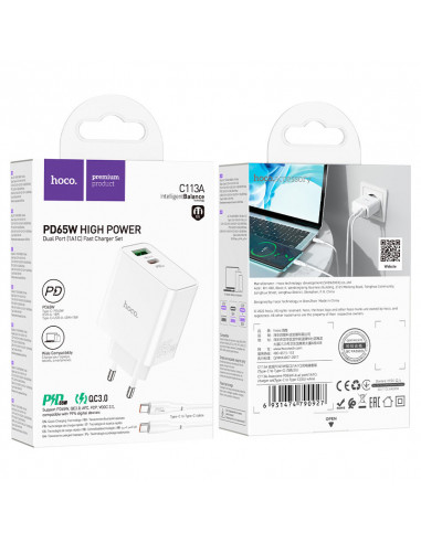Incarcator HOCO C113A Awesome/ up to PD65W / QC3.0, White
