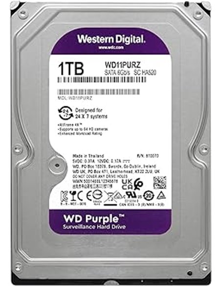 3.5” HDD 1.0TB Western Digital WD11PURZ Caviar® Purple™, CMR Drive, 5400rpm, 64MB, SATAIII