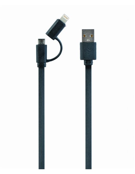 Cable USB2.0 combo (2 in 1) - 1m - Cablexpert CC-USB2-AMLM2-1m, USB 2.0 A-plug to 8-pin male connector (for Iphone) + male Mi...