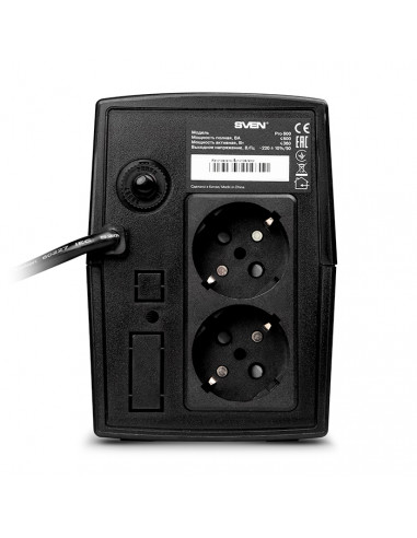 SVEN Pro 600, Line-interactive UPS with AVR, 600VA /360W, 2x Schuko outlets, 1x7AH, AVR: 175-280V, Cold start function, Black