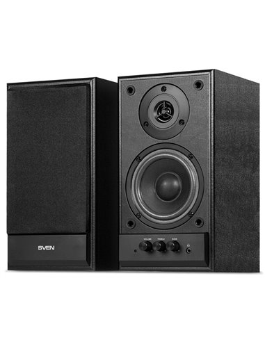 SVEN SPS-702 Black leather, 2.0 / 2x20W RMS, Control unit on the front panel, Magnetic shielding, headphone jack, wooden, (4...