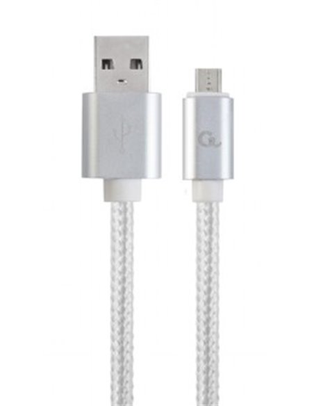 Cable microUSB2.0 Cotton braided - 1.8m - Cablexpert CCB-mUSB2B-AMBM-6-S, Silver, Professional series, USB 2.0 A-plug to Micr...