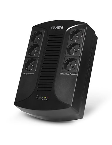 SVEN UP-L1000E, Line-interactive UPS with AVR, 1000VA /510W, 6 x Schuko outlets (3 backed up, all 6 surge protected), LED sta...