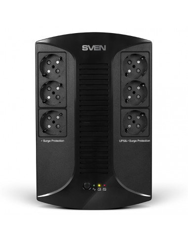 SVEN UP-L1000E, Line-interactive UPS with AVR, 1000VA /510W, 6 x Schuko outlets (3 backed up, all 6 surge protected), LED sta...