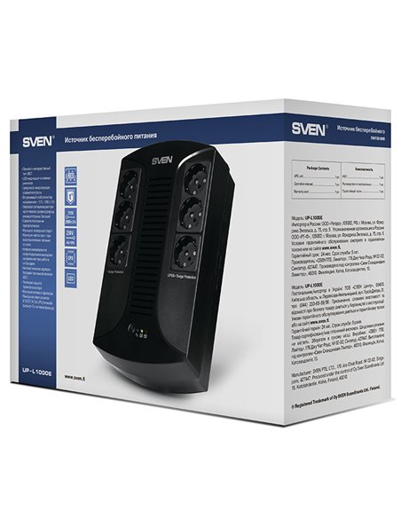 SVEN UP-L1000E, Line-interactive UPS with AVR, 1000VA /510W, 6 x Schuko outlets (3 backed up, all 6 surge protected), LED sta... SVEN UP-L1000E, Line-interactive UPS with AVR, 1000VA /510W, 6 x Schuko outlets (3 backed up, all 6 surge protected), LED sta...